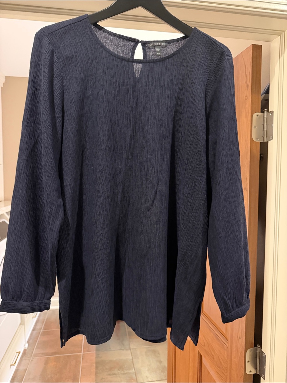 Eileen Fisher Navy Textured Long-Sleeve Tunic